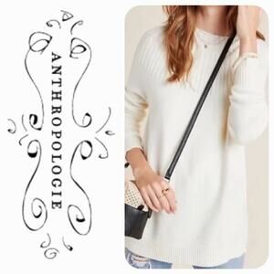 EUC Anthropologie Welford Ribbed Mock Neck Pullover Tunic Sweater Size XS Ivory